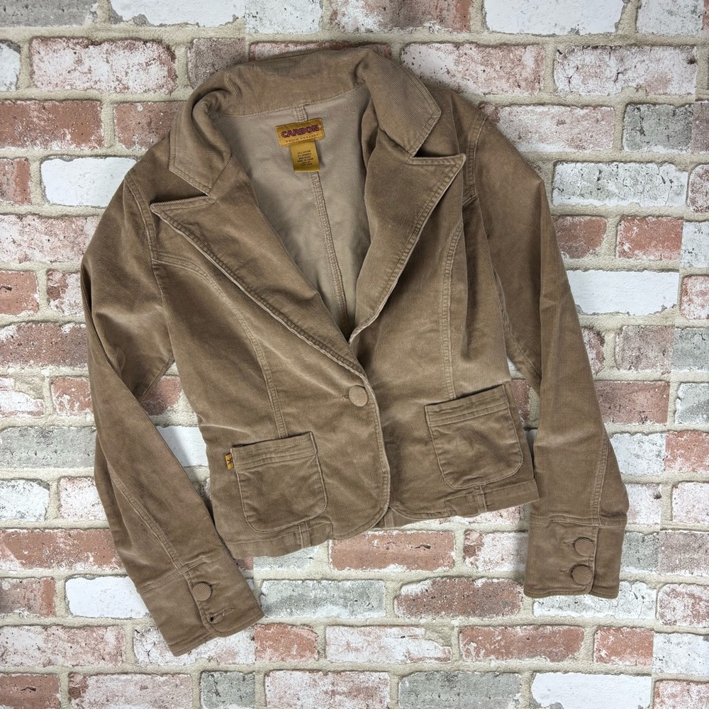 VTG Y2K CARBON DENIM PROJECT Brown STRETCH CORDUROY CROPPED BLAZER/JACKET M